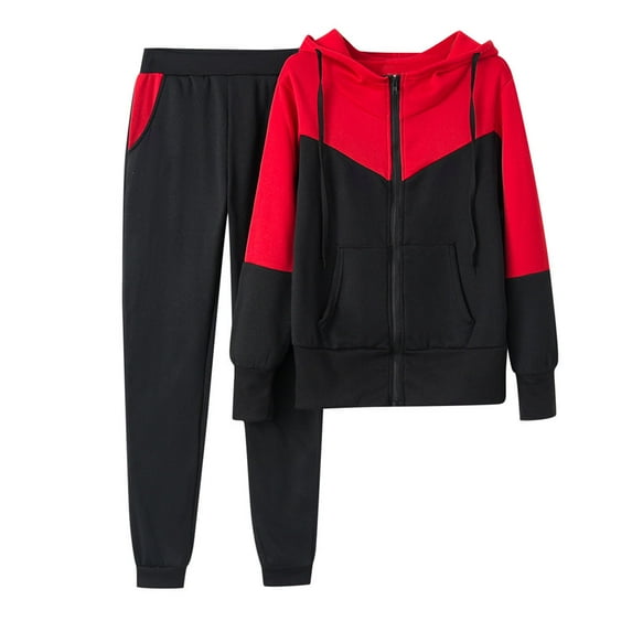 Lindreshi 2pc Outfit Woman Women Solid Color Hooded Sweatshirt and pant Tracksuit Sport Suit
