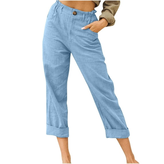 Spring Savings Clearance Lindreshi Capris for Women Casual Summer Clearance Women Casual Color Pockets Buttons Elastic Waist Comfortable Straight Pants