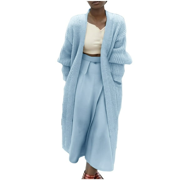 Lindreshi Cardigan Sweaters for Women Lightweight Women's Fashion Solid Color MIDI Style Knit Cardigan Big Pocket Coat