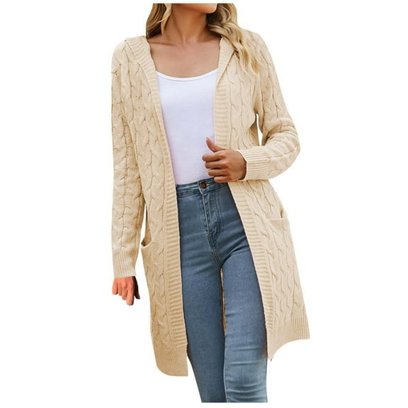 Lindreshi Cardigan Sweaters for Women Lightweight Women's Fashion Top Cardigan Pocket Medium and Long Term Outwear Long Sleeve Coat