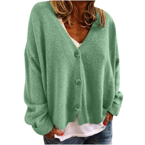 Lindreshi Cardigan Sweaters for Women Fashion Women V-Neck Buttons Casual Stretchy Knitted Sweater Cardigan Coat