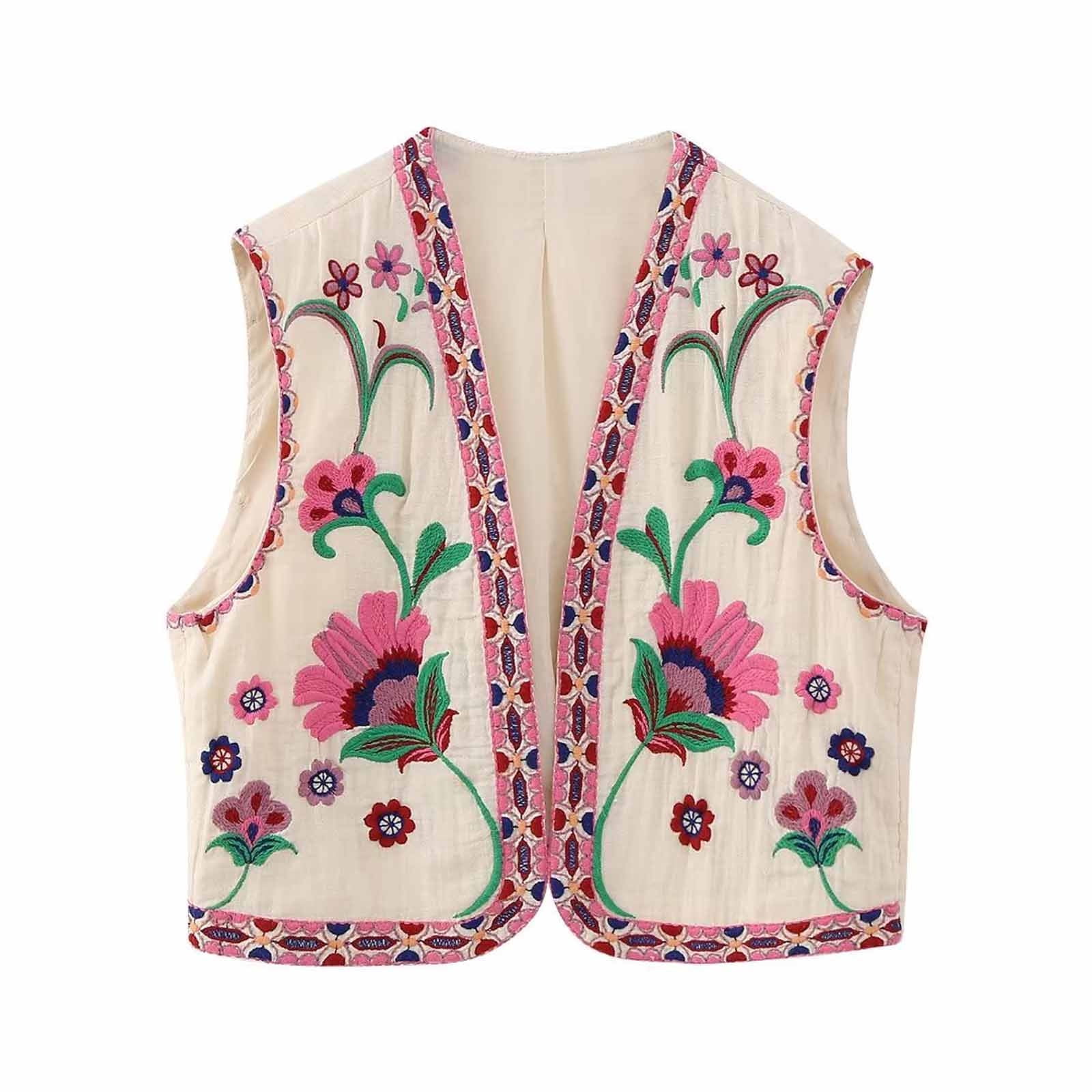 Lindreshi Womens Floral Embroidered Vest Boho Vintage Lindreshi Womens Floral Embroidered Vest Boho Vintage