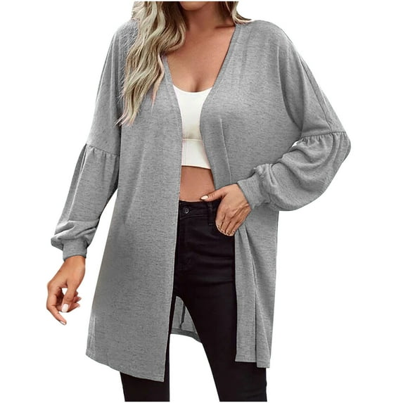 Lindreshi Cardigans for Women Plus Size Fashion Women Solid Loose Long Sleeve Cardigan Coat Blouse