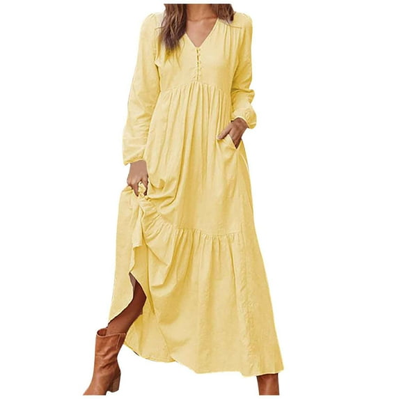 Spring Savings Clearance Lindreshi Fall Dresses for Women 2023 Homecoming Dresses Fall and Winter Women's Button Cotton Retro Casual Long Sleeve Dress