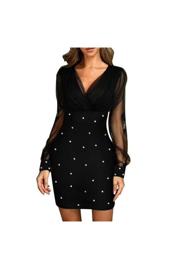 Fall Dresses for Women 2025 Homecoming Dresses Fashion Women Casual Buttocks V-Neck Solid Slimming Long Leeve Dress