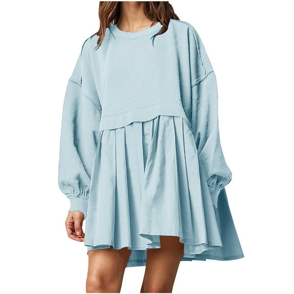 Lindreshi Fall Dresses for Women 2025 Homecoming Dresses Fashion Women's Casual Over Sized Sweatshirt Long Sleeve Dress Round-Neck Ladies Patchwork Mini Dresses