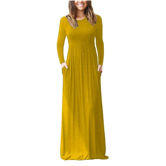 Lindreshi Fall Dresses for Women 2025 Homecoming Dresses Women Casual Long Sleeve Plus Size Loose Plain Pockets Long Maxi Dress