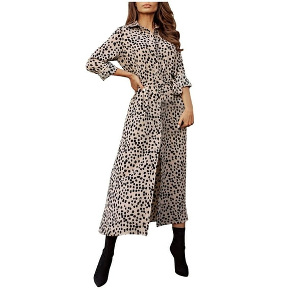 Lindreshi Fall Dresses for Women 2025 Homecoming Dresses Women Leopard Chiffon Long Sleeve Printing Casual Party Vintage Boho Maxi Dress
