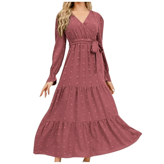 Spring Savings Clearance Lindreshi Fall Dresses for Women 2023 Homecoming Dresses Women's Fashion Long Sleeve Print V-Neck Ladies Holiday Outing Long Dress