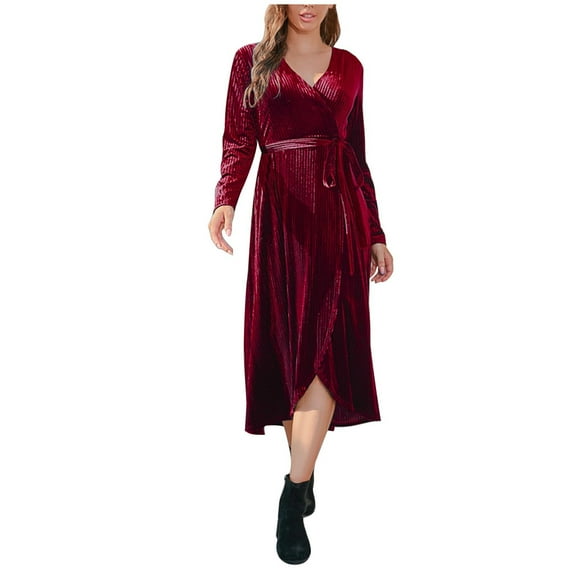 Lindreshi Fall Dresses for Women 2025 Homecoming Dresses Women's Long Wleeve V Neck Temperament Slim High Waist Gloves Retro Dress Dress