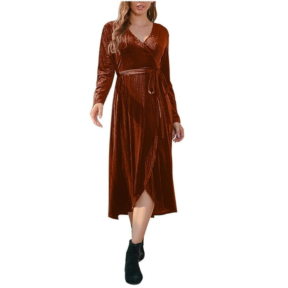Lindreshi Fall Dresses for Women 2025 Homecoming Dresses Women's Long Wleeve V Neck Temperament Slim High Waist Gloves Retro Dress Dress