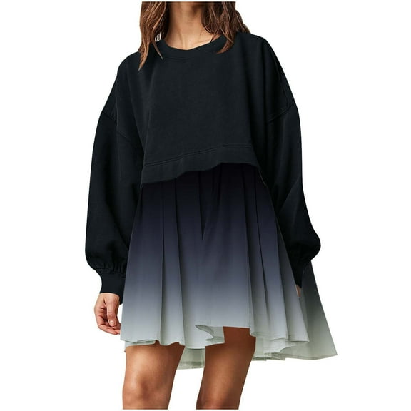 Lindreshi Fall Dresses for Teens with Long Sleeves Fashion Women Casual Loose Round Neck Long Sleeve Comfy Printing Dresses