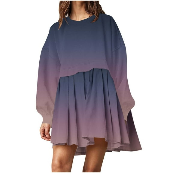 Lindreshi Fall Dresses for Teens with Long Sleeves Fashion Women Casual Loose Round Neck Long Sleeve Comfy Printing Dresses