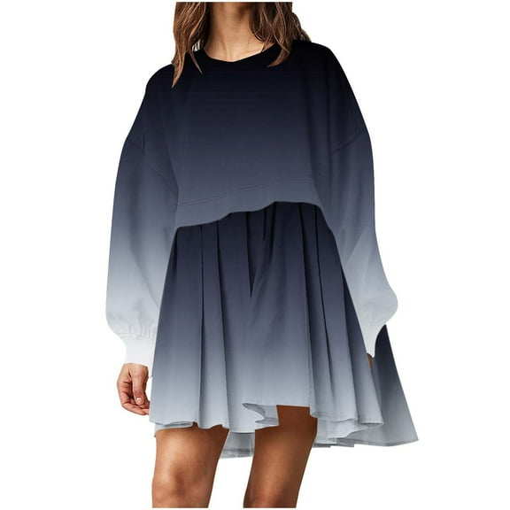 Lindreshi Fall Dresses for Teens with Long Sleeves Fashion Women Casual Loose Round Neck Long Sleeve Comfy Printing Dresses