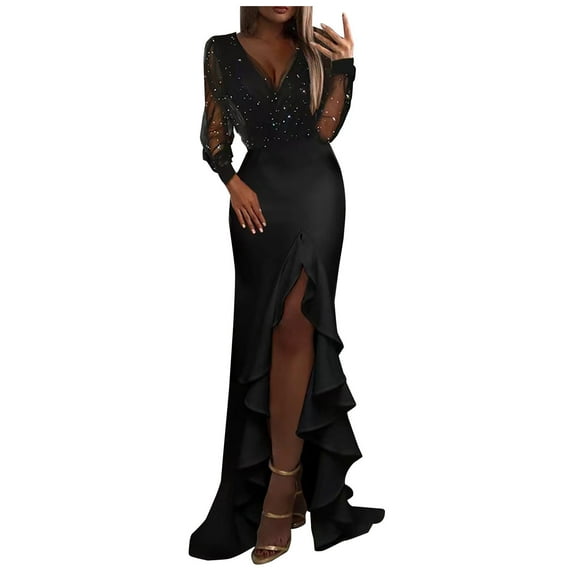 Lindreshi Fall Dresses for Women 2025 Homecoming Dresses Fashion Women Casual Print V-Neck High Waist Long Sleeve Long Dress