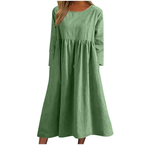 Spring Savings Clearance Lindreshi Fall Dresses for Women 2023 Homecoming Dresses Women Color Long Sleeved Round Neck Dress with Pocket