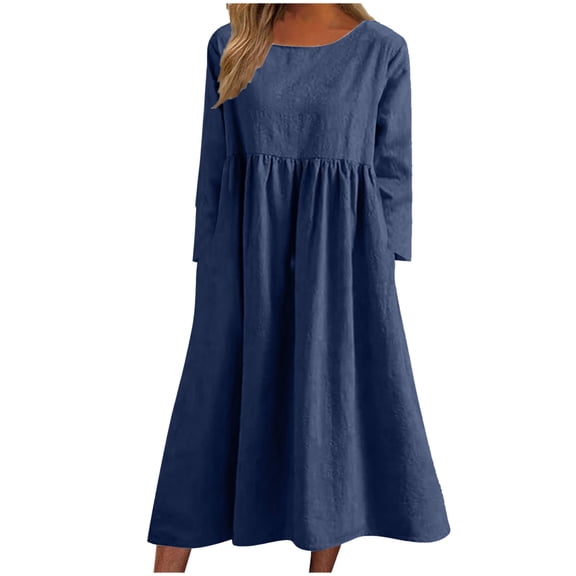 Lindreshi Fall Dresses for Women 2025 Homecoming Dresses Women Color Long Sleeved Round Neck Dress with Pocket