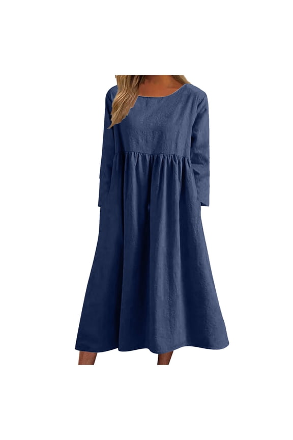 Fall Dresses for Women 2025 Homecoming Dresses Women Color Long Sleeved Round Neck Dress with Pocket