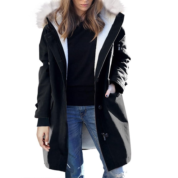 Lindreshi Fall Jackets for Women Quilted Women Hooded Zippers Solid Medium and Long Term Loose Long Sleeve Warm Blouse Coat Jackets