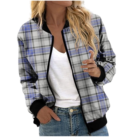 Spring Savings Clearance Lindreshi Fall Jackets for Women Quilted Women's Casual Temperament Fashion Stand Collar with Pocket Zipper Jacket Printed Long Sleeve Casual Jacket