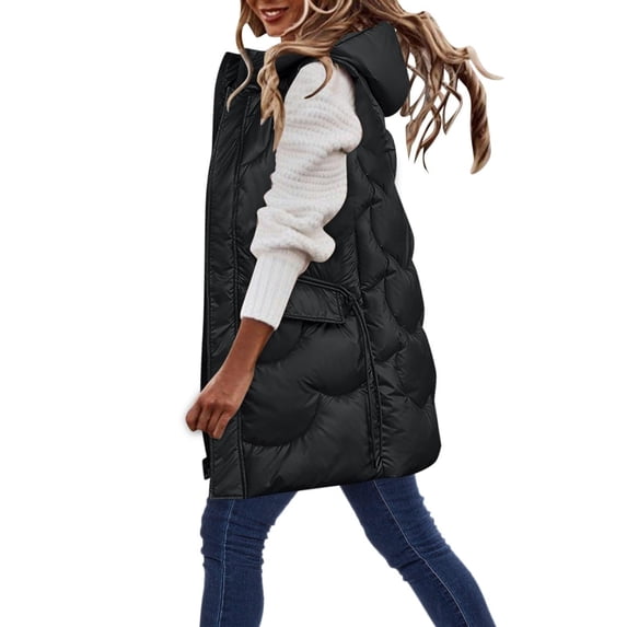 Spring Savings Clearance Lindreshi Fall Jackets for Women Quilted Women Warm Hooded Long Sleeve Zipper Jacket Sleeveless Parkas Coats Tops Wth Pocket