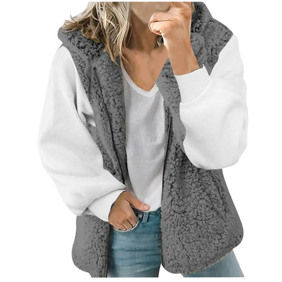 Lindreshi Fall Jackets for Women Quilted Women's Fall and Winter Solid Plush Hooded Zipper Pocket Coat