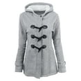 thumbnail image 1 of Spring Savings Clearance Lindreshi Hoodies for Women Winter Clearance Women Solid Horn Buttons Cardigan Padded Hooded Coat Long Sleeve Jacket Overcoat Tops, 1 of 7