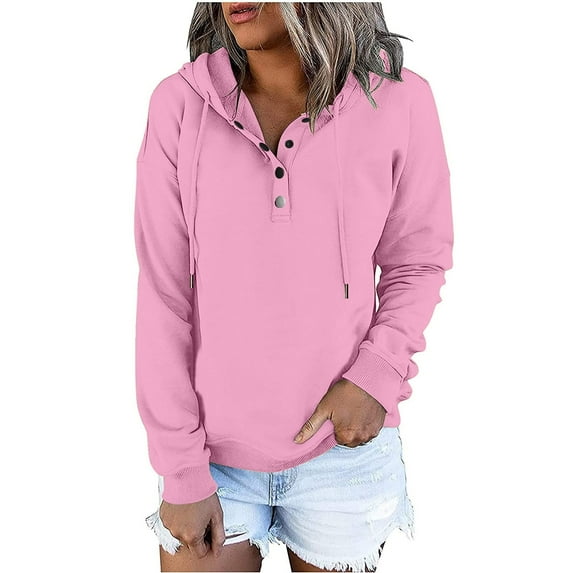 Lindreshi Hoodies for Women Women's Hooded Color Long-Sleeved Sweatshirt Casual Blouse Pullover Tops