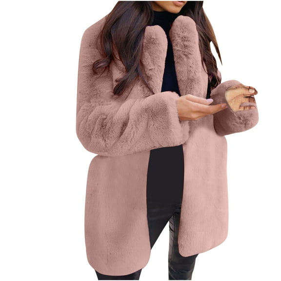 Lindreshi Jackets for Women Casual Fall Women Long Sleeve Lapel Plush Coat Fashion Solid Color Warm Coat