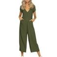 thumbnail image 1 of Spring Savings Clearance Lindreshi Jumpsuits for Women Casual Women's Fashionable V-neck Button Cut Open Back Casual Short Sleeved Jumpsuit, 1 of 8