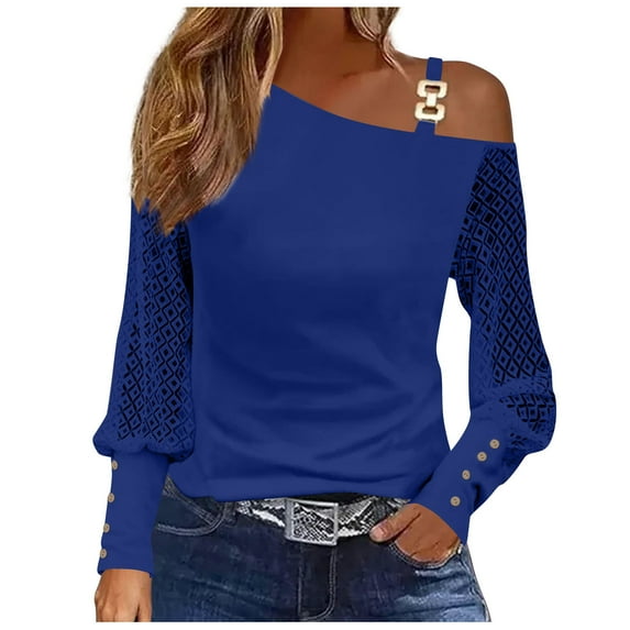Lindreshi Long Sleeve Shirts for Women Women's Fashion Casual One Shoulder Drop Shoulder Long Sleeve Pullover Long Sleeve Top