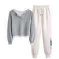 thumbnail image 1 of Spring Savings Clearance Lindreshi Loungewear Sets for Women 2 Piece Fall Women Long Sleeved V-Neck Sweater Plus Pants Sweater Set with Buttons with Pockets Suit, 1 of 6