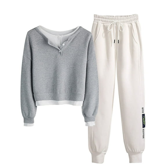 Spring Savings Clearance Lindreshi Loungewear Sets for Women 2 Piece Fall Women Long Sleeved V-Neck Sweater Plus Pants Sweater Set with Buttons with Pockets Suit