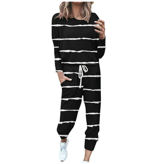Lindreshi Loungewear Sets for Women 2 Piece Women Loose Two-Piece Sets Solid Long Sleeve Tops Casual Pants Sweatsuit