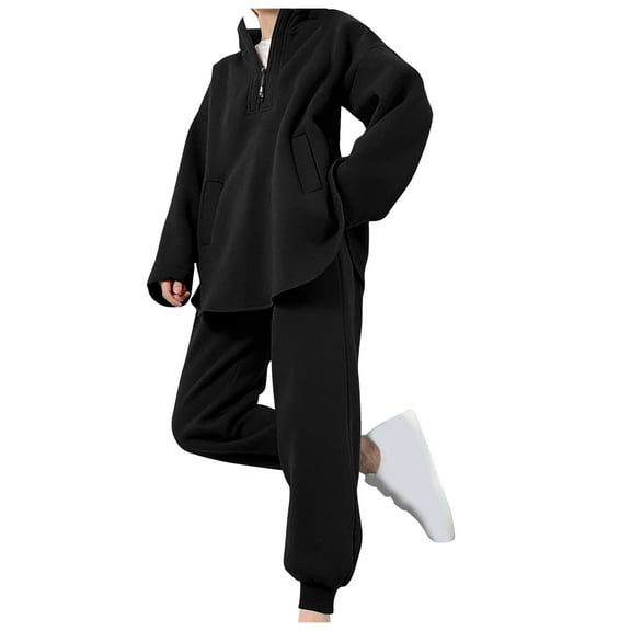 Lindreshi Loungewear Sets for Women 2 Piece Women's Long Sleeve Zipper Hooded Pullover Pocket Leisure Tops Pants Set