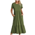 thumbnail image 1 of Lindreshi Midi Dresses for Women with Sleeves Women's Summer Casual Short Sleeve Crewneck Dress Casual Flowy Tiered Maxi Beach Dress with Pockets, 1 of 8