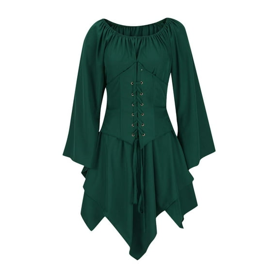 Spring Savings Clearance Lindreshi Renaissance Dress Women Long Sleeve Women Costumes Gothic Retro Long Sleeve Corset Dresses Long Sleeve Round-Neck Knee-High Dress