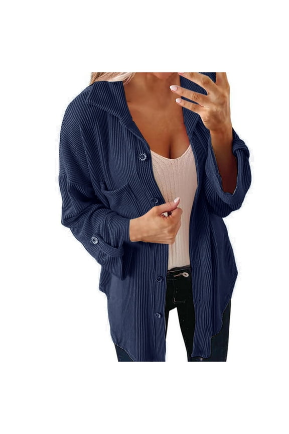 Shackets for Women 2025 Fall Women's Solid Color Fashion Casual Pocket Shirt Jacket Long Sleeve Hatless Casual Coat/Jacket