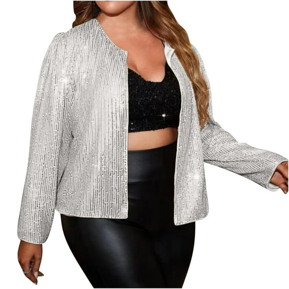 Lindreshi Shackets for Women 2025 with Pockets Fashion Women Open Front Sequin Jacket Long Sleeve Short Blazer Casual Coat Tops
