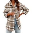 thumbnail image 1 of Lindreshi Shackets for Women Fall and WinterWomen Autunm and Winter Plaid Printed Long Sleeve Turn-down Collar Suit Cardigan Woolen Coat Tops, 1 of 8