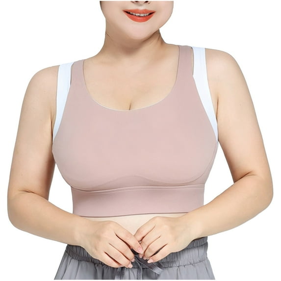 Lindreshi Sports Bras for Women Plus Size Women's Color Fake Two-Piece Sports Underwear Shockproof High-strength Bra Fixed Large Chest Pad Close Pair Milk Yoga Vest