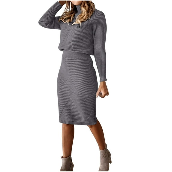 Lindreshi Sweater 2 Piece Sets for Women Women's Turtleneck Knitted Solid Color Thick Lapel Pullover Sweater Set