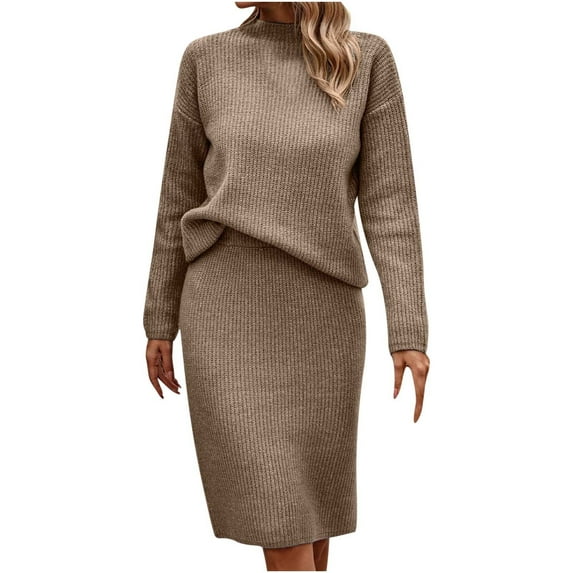 Lindreshi Sweater 2 Piece Sets for Women Women's Winter Casual Solid Color Knitted Sweater Long Sleeve Turtleneck