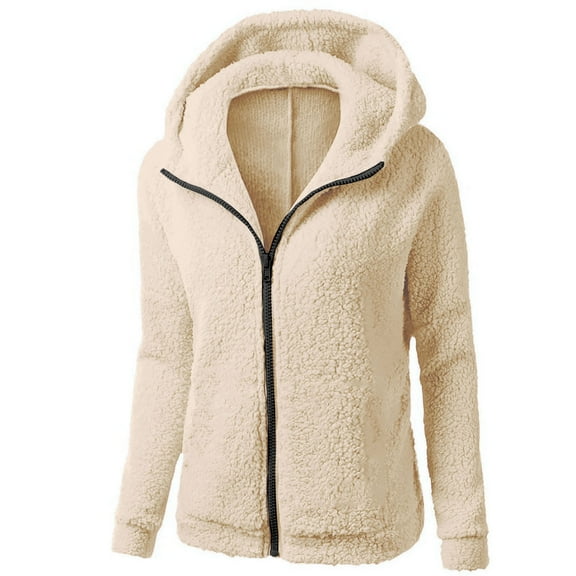 Lindreshi Sweaters for Women Women Hooded Sweater Coat Winter Warm Wool Zipper Coat Cotton Coat Outwear