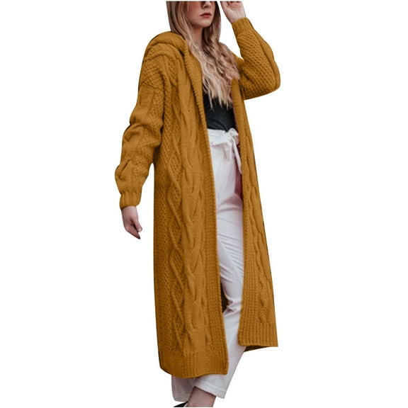 Lindreshi Sweaters for Women Trendy Women's Solid Hooded Long Cardigan Sweater Dough Twists Sweater