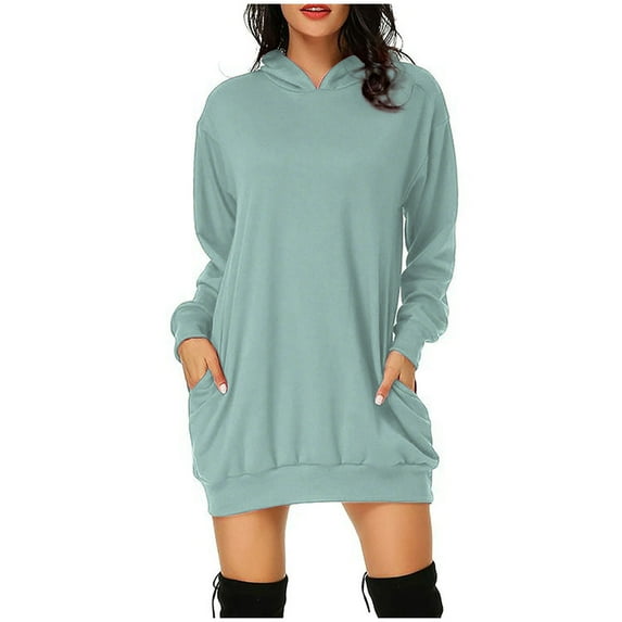 Spring Savings Clearance Lindreshi Sweatshirts for Women Loose Fit with Hood Women's Fashion Solid Color Hooded Pullover Pocket Thin Guards Dress Hooded Dress