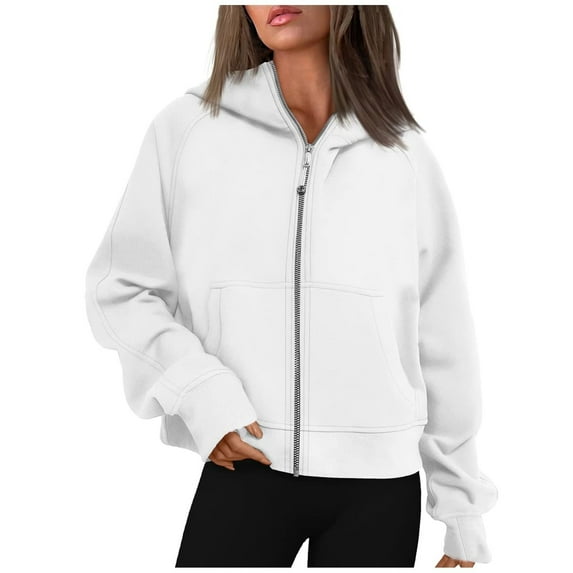 Lindreshi Sweatshirts for Women Zipper Front Women Casual Loose Hooded Long Sleeve Zipper Solid Cardigan Blouse Hoodies Sweatshirt Tops with Pocket