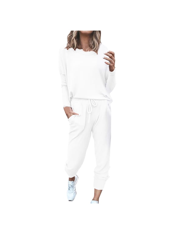 Sweatsuits 2pcs Sets Womens Women Loose Two-Piece Sets Solid Long Sleeve Tops Vest Casual Pants Sweatsuit