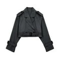 thumbnail image 1 of Lindreshi Trenchcoat Women's Winter Coats for Women 2025 TrendyWomen's Fashion Short Button Lapel Cut Trench Coat Belt Jacket, 1 of 2