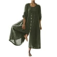 thumbnail image 1 of Lindreshi Wide Leg Jumpsuit with Pockets Women Casual Solid 3/4 Sleeve Round Neck Cotton Linen Romper Long Playsuit Jumpsuit, 1 of 6